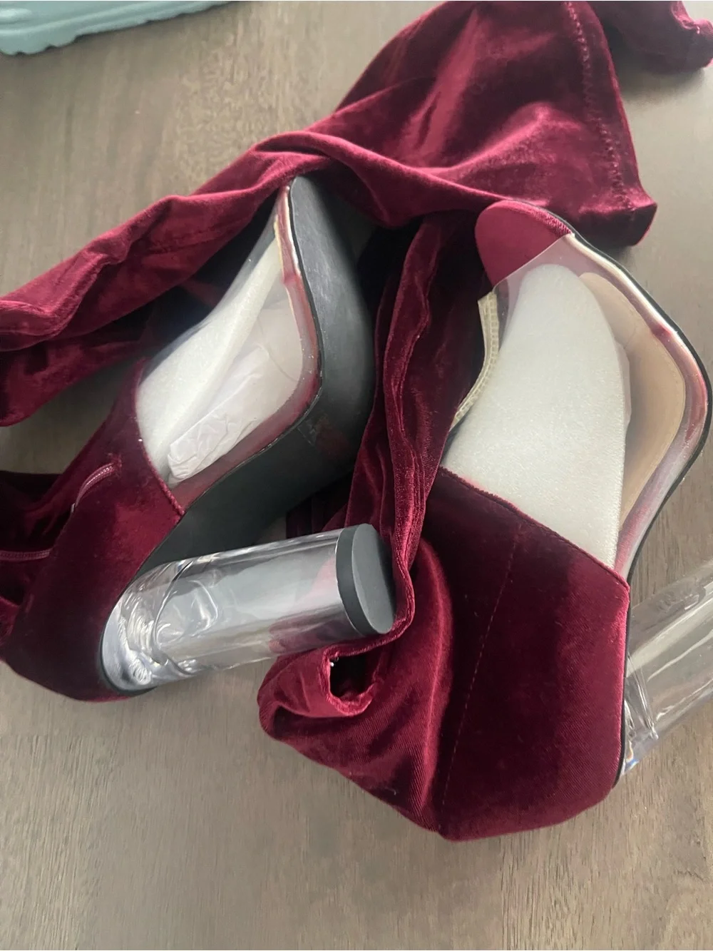 Over-the-Knee Velvet Boots in Burgundy - Women